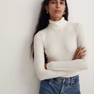 Madewell Antique Cream Ribbed Turtleneck Top